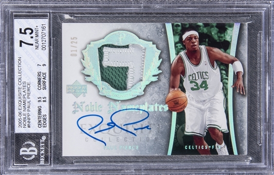 2005-06 UD "Exquisite Collection" Noble Nameplates #NNPP Paul Pierce Signed Game Used Patch Card (#01/25) - BGS NM+ 7.5/BGS 10